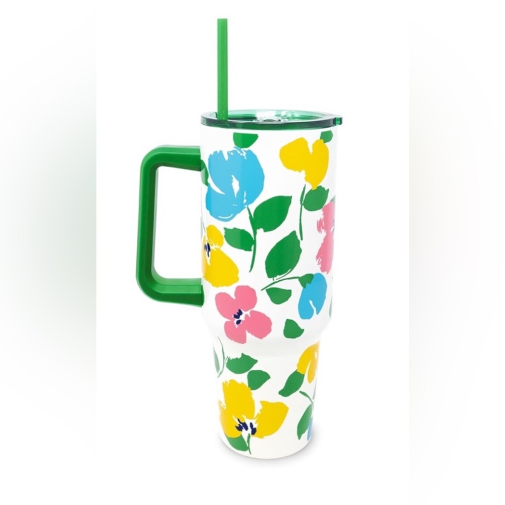 Kate Spade 40 Oz. Tumbler with Handle & Straw (Painterly Bouquet) NWT MSRP: $46 - Picture 9 of 11